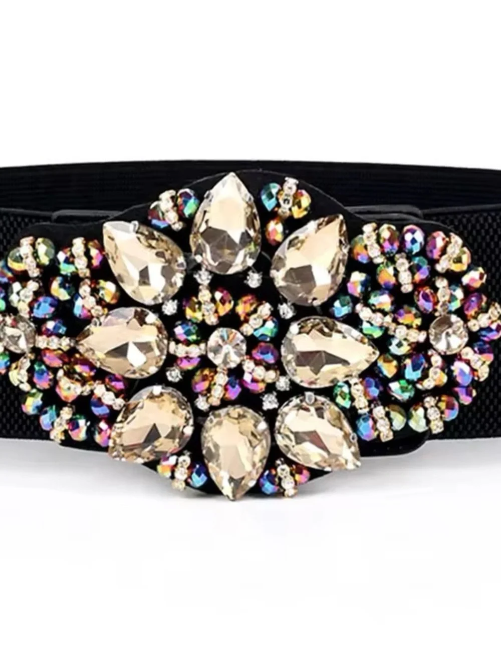 Crystal Cluster Black Elastic Statement Belt